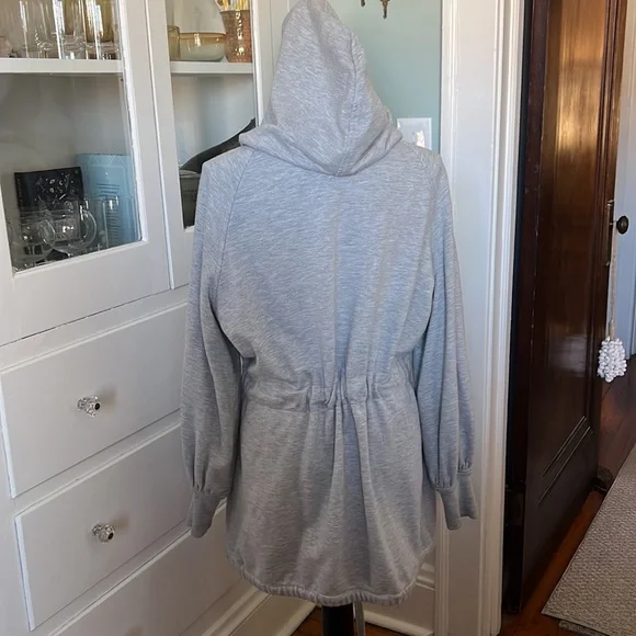 Norma Kamali Everlast gray sweatshirt hoodie dress Shacket with ties S